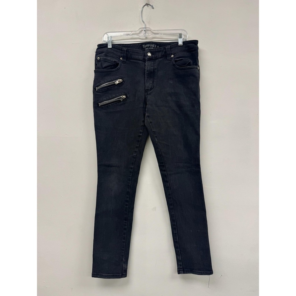 TRIPP NYC Jeans Mens 32x29 Black Denim Skinny Slim Zip Pockets Gothic Punk